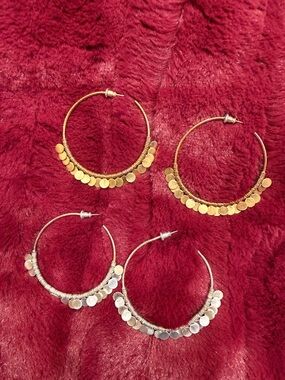 Gold or Silver Coin Hoop bohemian Earrings - Women Jewelry